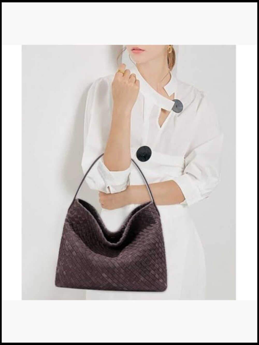 Braided Suede Tote Slouchy Shoulder Bag Elegant Retro Crescent Satchel Purse - Picture 2 of 6
